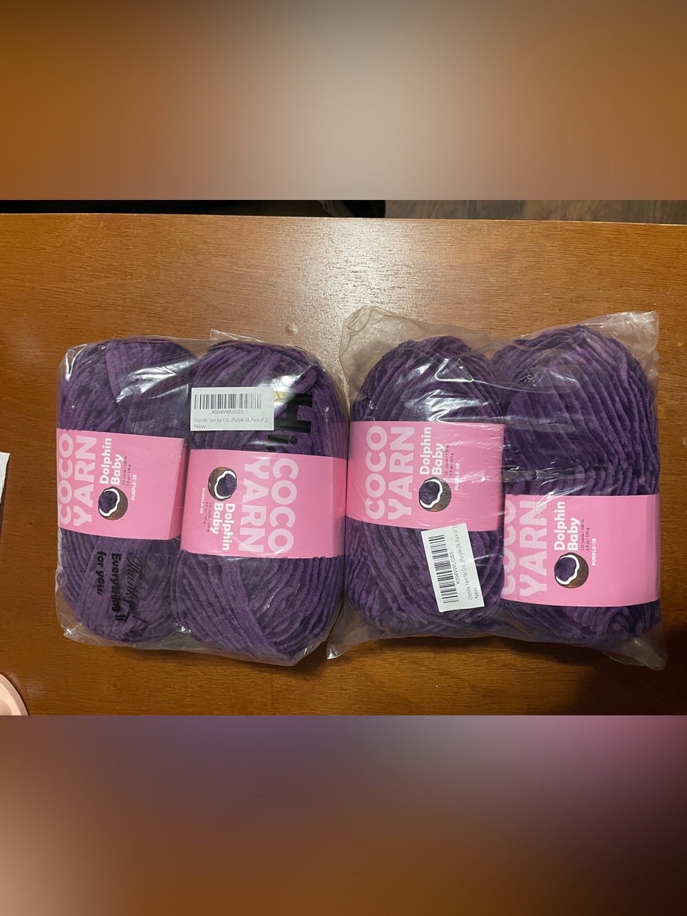 COCO YARN Dolphin Baby Chenille Yarn 4 Skeins Purple Chenille Super Bulky
